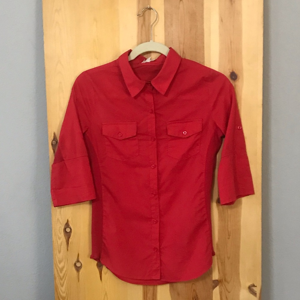 Red Button Down Top